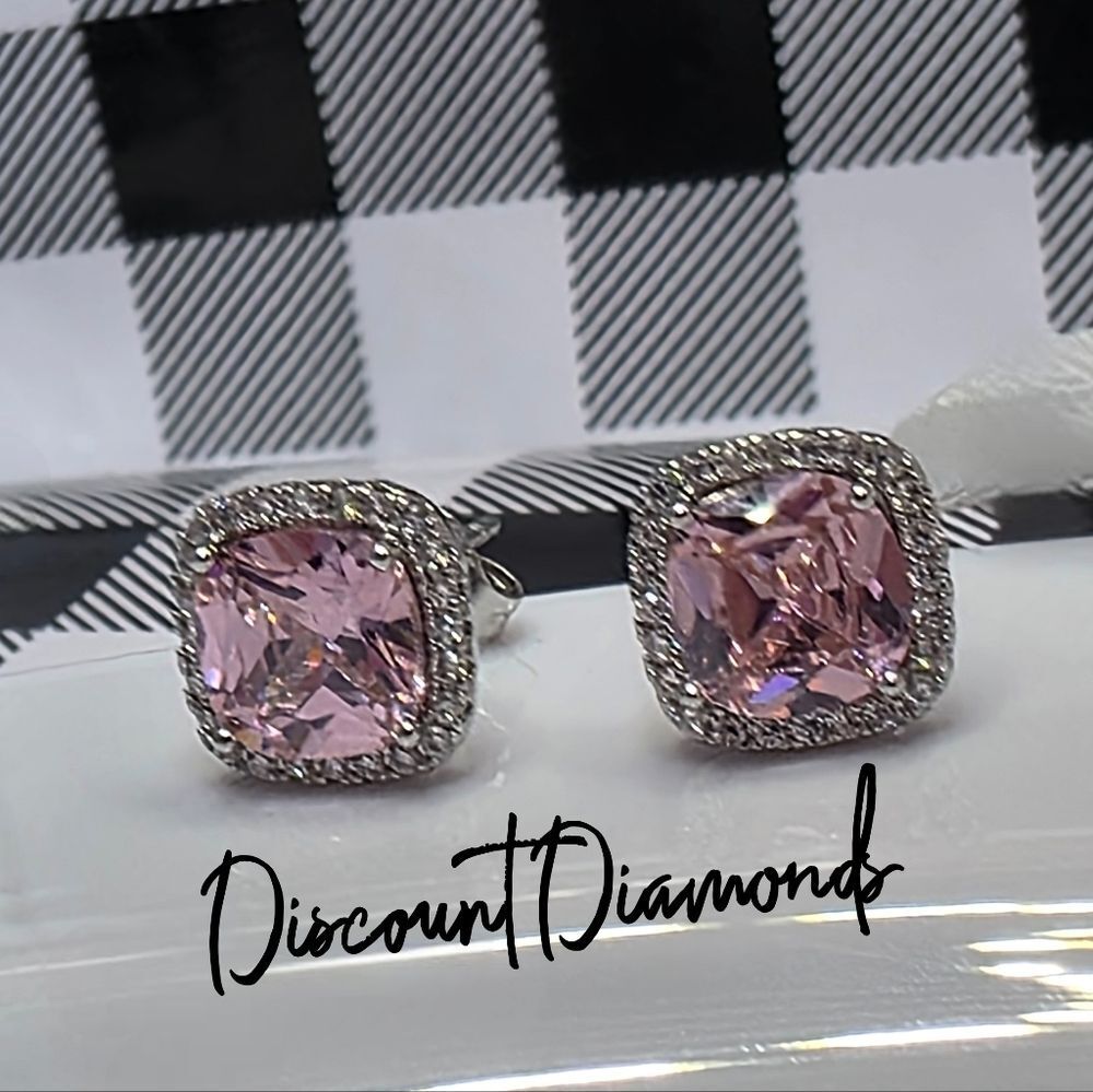 Natural Pink & Clear White Topaz Stud Back Earrings on 925 Sterling Silver